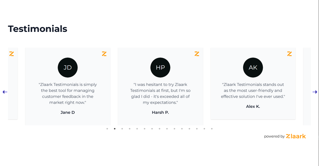 Zlaark Testimonial Carousel on website